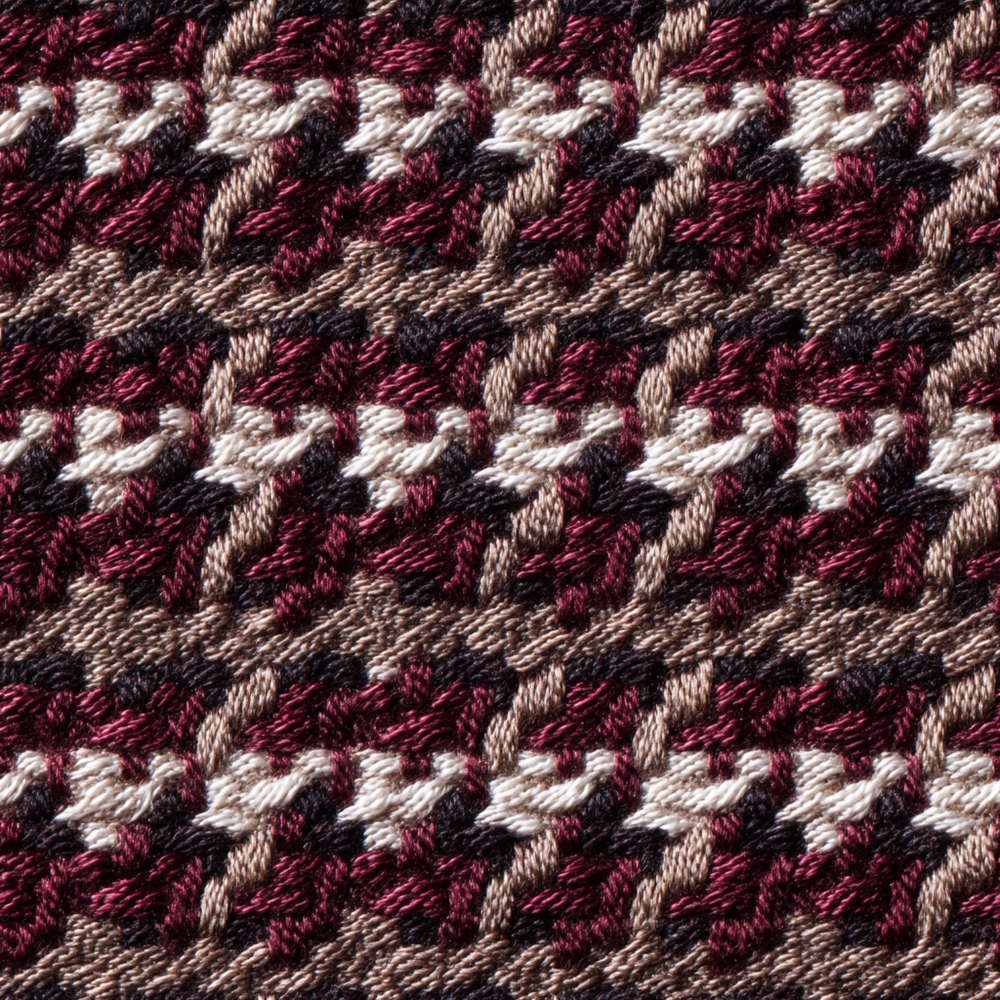 Fabric in Burgundy and Brown Faux Embroidery Houndstooth Pattern