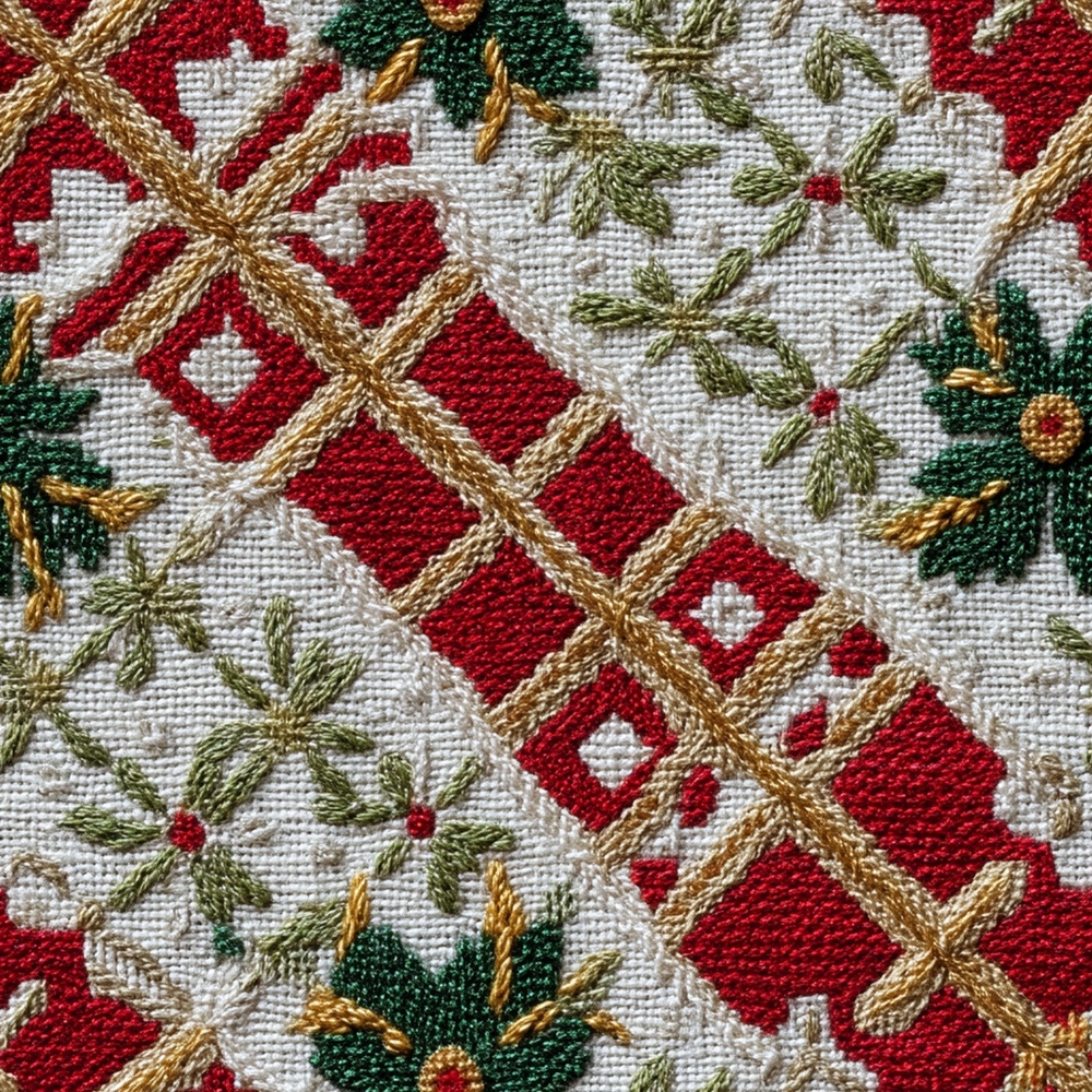 Fabric in Faux Embroidery Christmas Cross Stitch
