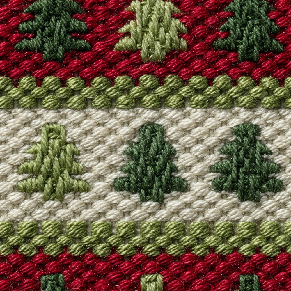 Fabric in Faux Embroidery Christmas Trees