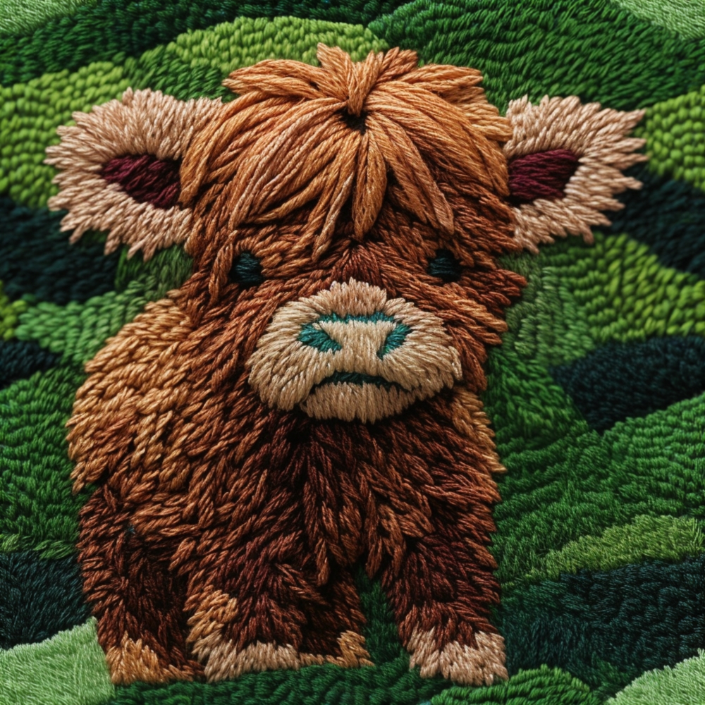 Fabric in Faux Embroidery Highland Calf Fabric Pattern