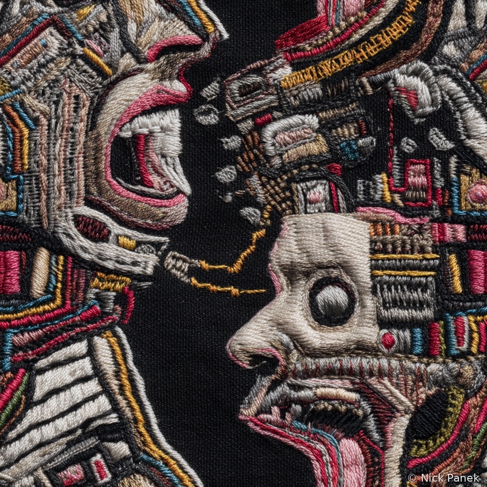 Fabric in Faux Embroidery Jungian Archetype Psyche Pattern