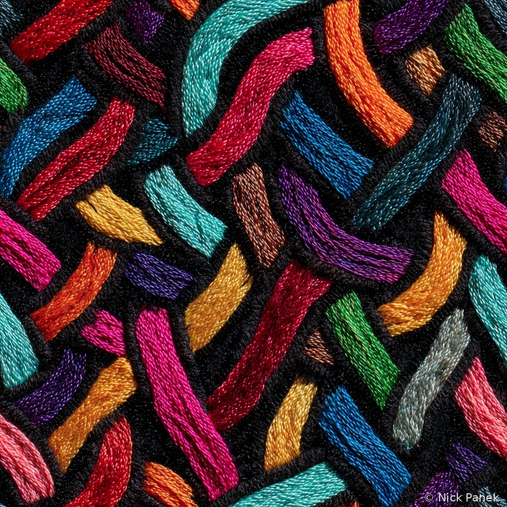 Fabric in Faux Embroidery Multicolor Woven Threads
