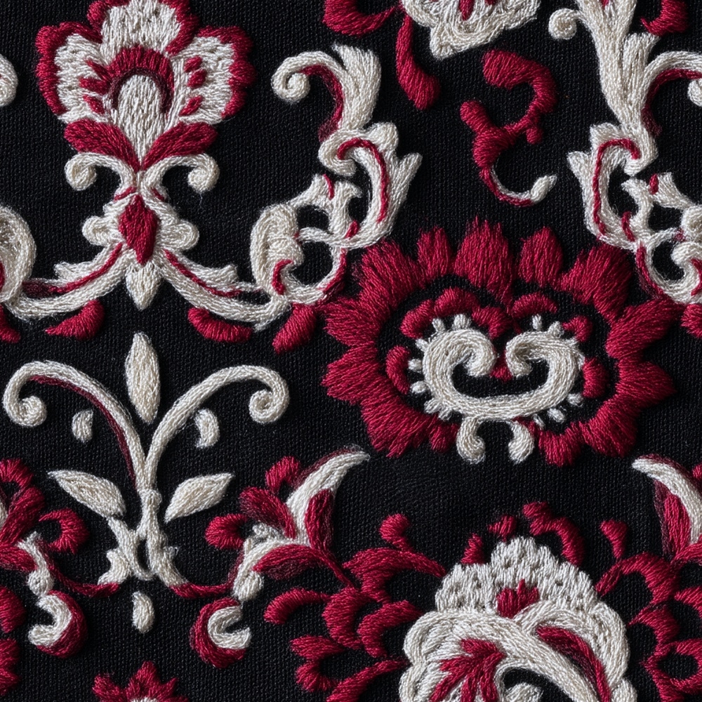 Fabric in Faux Embroidery Red and White Damask - Spoonflower