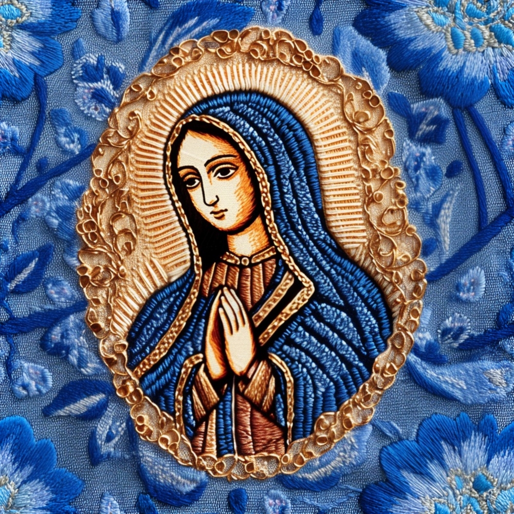 Fabric in Our Lady of Guadalupe Faux Embroidery Fabric Pattern
