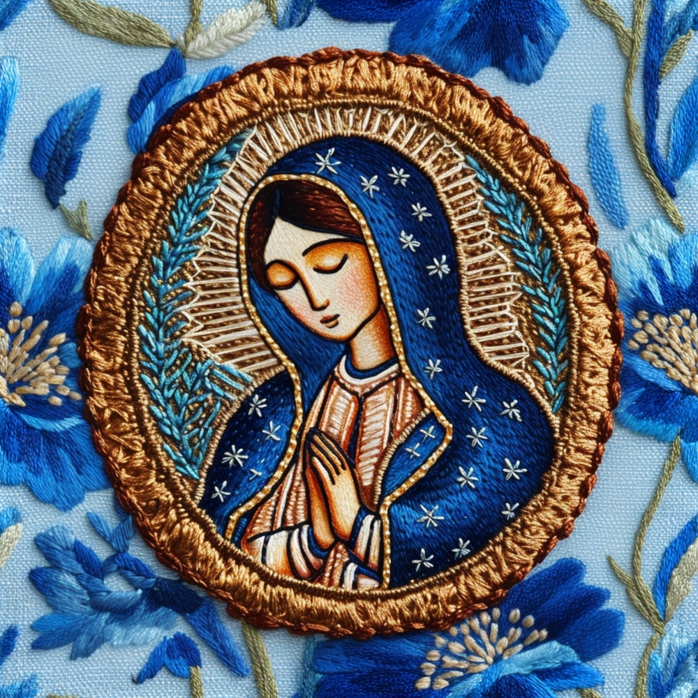 Fabric in Our Lady of Guadalupe Faux Embroidery Floral Fabric Pattern