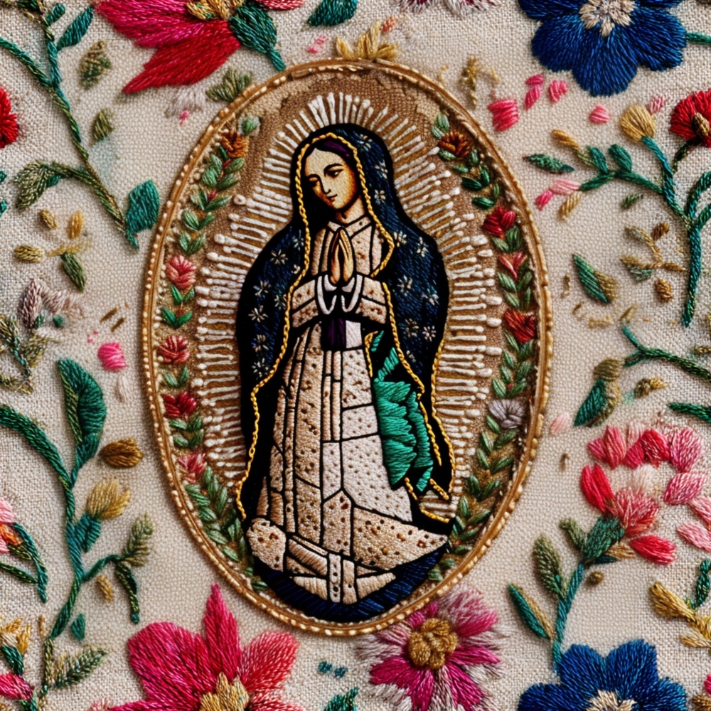 Fabric in Our Lady of Guadalupe Faux Embroidery Fabric Panel